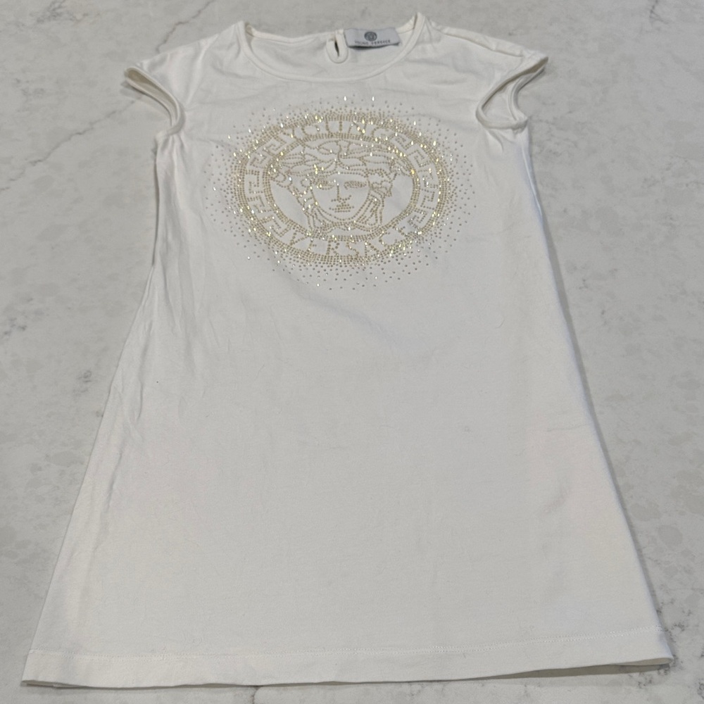 Versace White Dress with Gold Medusa Design